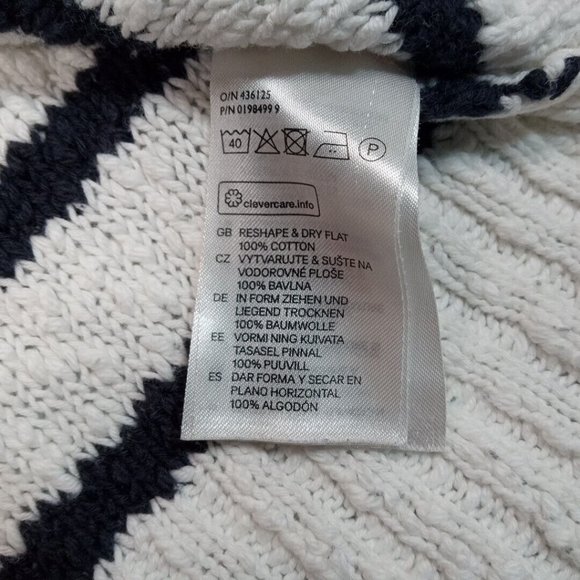 H & M Womens Sweater White Small Stripes Zip Back Cotton Round Neck - Picture 12 of 12